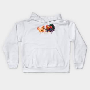 Hen and rooster in a cafe Kids Hoodie